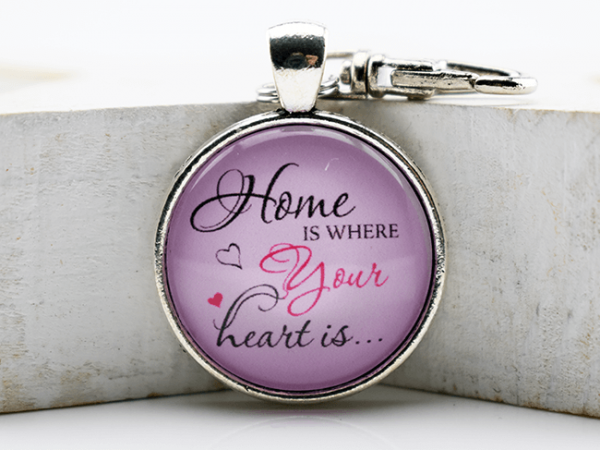 Schlüsselanhäger "Home is...", rosa